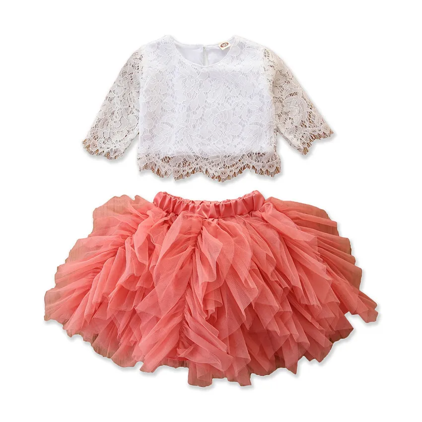 Kid Girl Sweet Lace Top And Tutu Dress Two-Piece Set