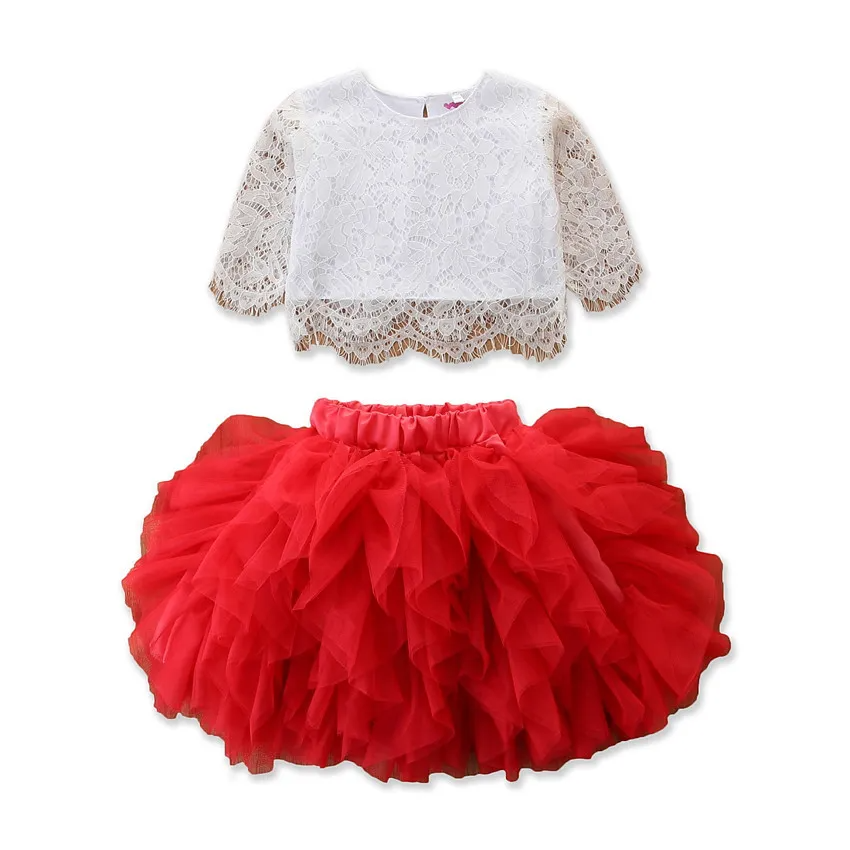 Kid Girl Sweet Lace Top And Tutu Dress Two-Piece Set