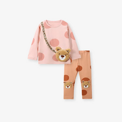 Kids Toddler Big Girls Fashion Casual Color Matching Cartoon Bear Round Neck Long Sleeve Trousers Sweatshirts Sets