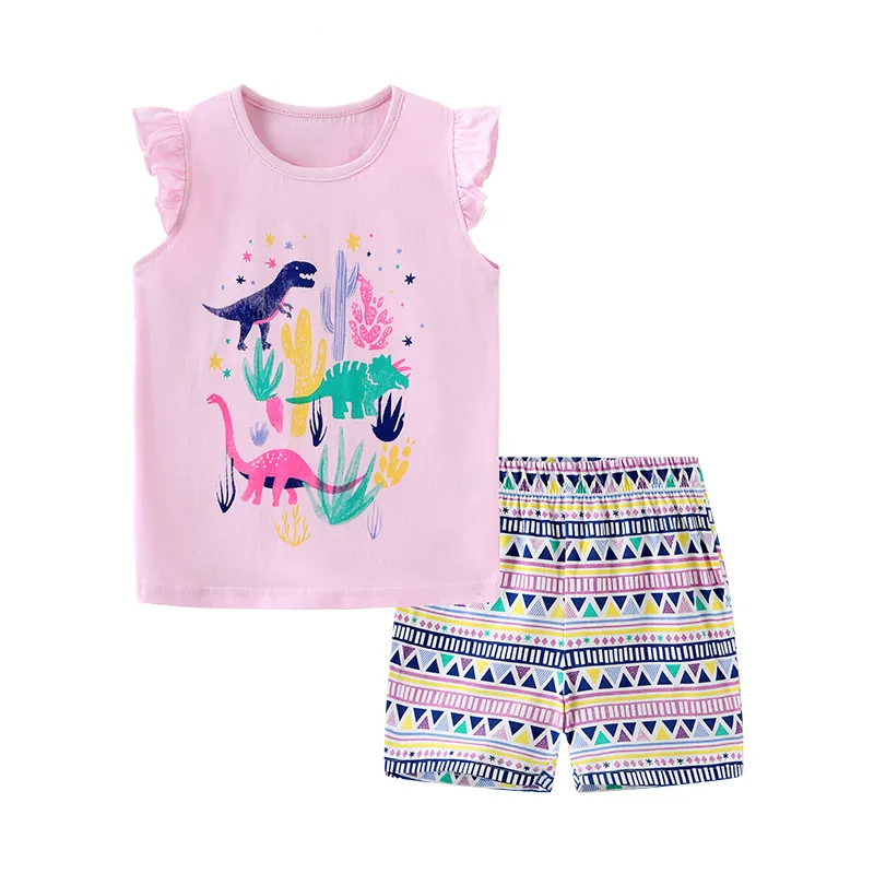 Kids Toddler Girls Casual Cute Cartoon Print Fluttering Sleeve Round Neck T-Shirt Shorts Set