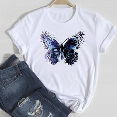 Basic Women Fashion Casual Butterfly Print Round Neck Short Sleeve T-Shirt