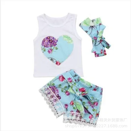 Children Kids Baby Fashion Girls Casual Sleeveless Floral Print Top And Shorts 2pcs Set