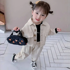 Girls Fashion Single-Breasted Pocket Design Denim Coat And Pants Set