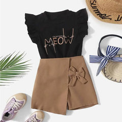 Kids Toddler Girls Summer Casual Cute Sleeveless Letter Round Neck T-Shirt Bow Shorts Sets