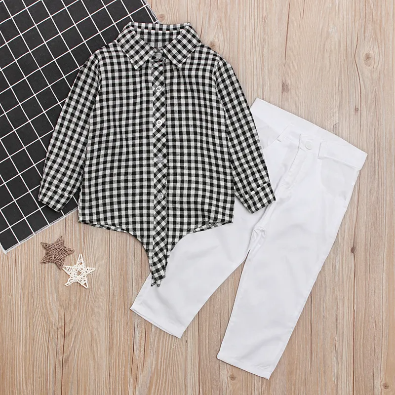 Girls Plaid Shirt And White Trousers Set