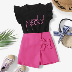 Kids Toddler Girls Summer Casual Cute Sleeveless Letter Round Neck T-Shirt Bow Shorts Sets