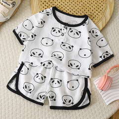 Children Kids Baby Fashion Girls Boys Casual Basic Short Sleeve Cartoon Print Short Sleeve T-Shirt And Shorts 2pcs Set