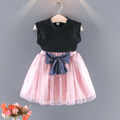 Children Kids Baby Fashion Girls Casual Sleeveless Top And Bowknot Mesh Skirt 2pcs Set