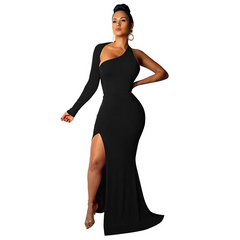 Banquet Sexy Backless Evening Dress Women'S Irregular One-Shoulder Backless Side-Slit Maxi Dress