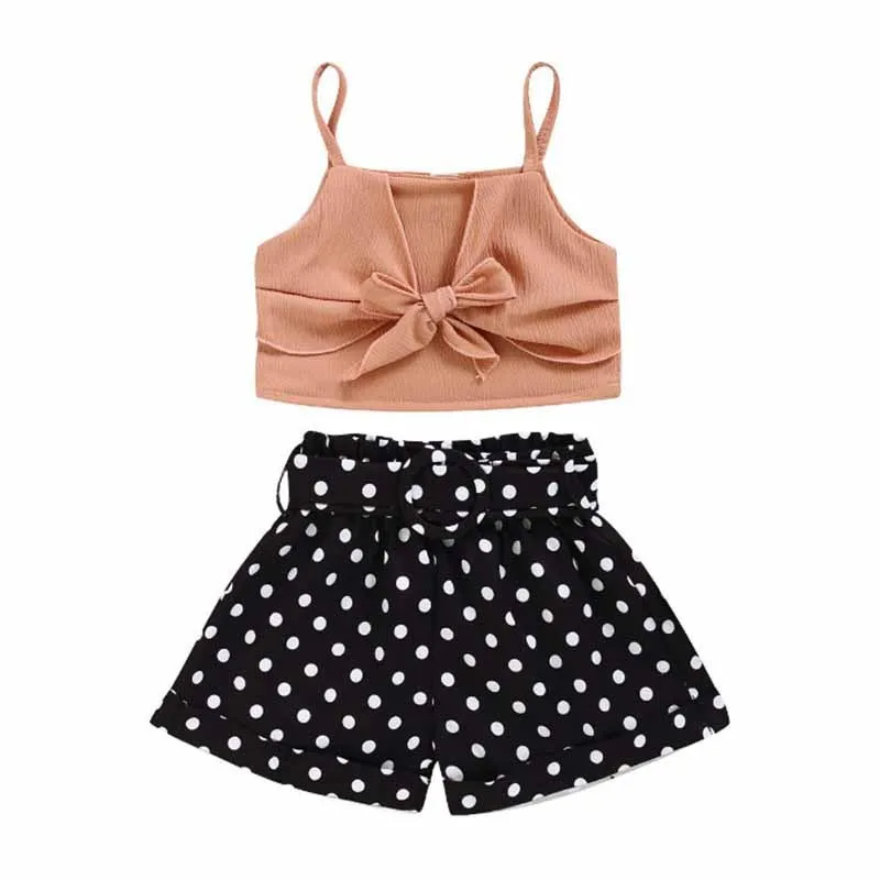 Kids Toddler Girls Casual Cute Solid Color Sleeveless Camisole Polka Dot Shorts Set