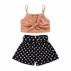 Kids Toddler Girls Casual Cute Solid Color Sleeveless Camisole Polka Dot Shorts Set