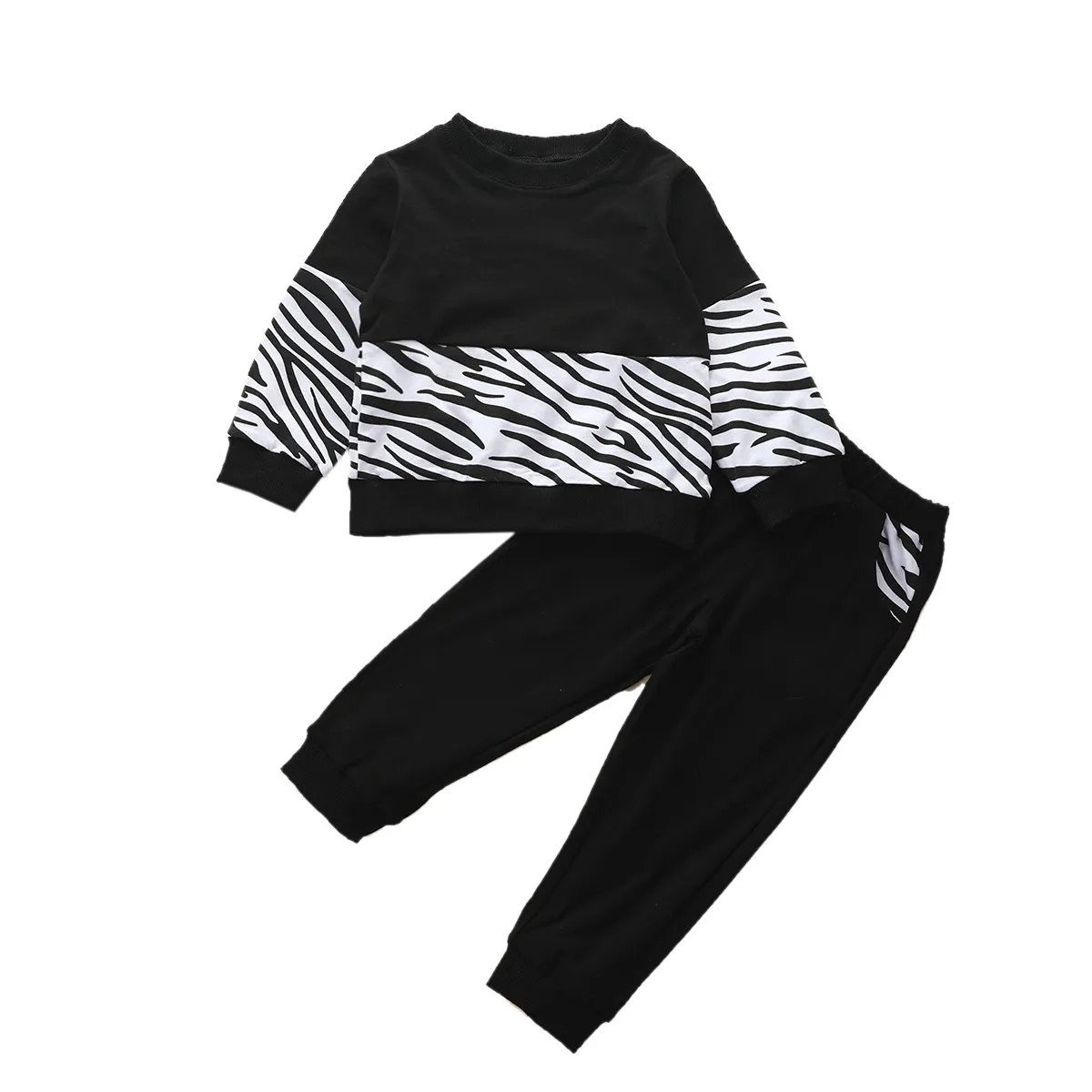 Casual Round Neck Long Sleeve Zebra Sweatshirt And Sweatpants Set