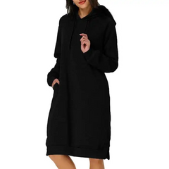 Autumn Winter Women Fashion Solid Color Hooded Long Sleeve Loose Dress