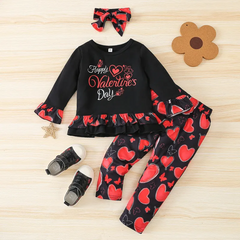 Kids Toddler Girls Casual Cute Sweet Letter Heart Print Long Sleeve Round Neck Sweatshirts Trousers Set