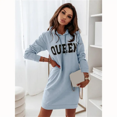 Autumn Winter Women Casual Long-Sleeved Hooded Letter Dress