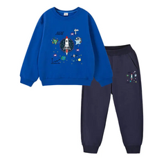 Kids Casual Round Neck Space Printed Sweatshirt And Jogger Pants Set