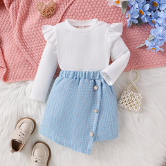 Kids Toddler Girls Fashion Casual Cute Solid Color Stripe Long Sleeve Round Neck T-Shirt Shorts Set