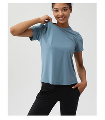 Summer Women Loose Elastic Sports Yoga Short-Sleeved T-Shirt