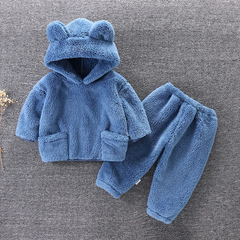 Kids Toddler Boys Girls Autumn Winter Casual Cute Solid Color Flannel Long Sleeve Hoodies Trousers Sets