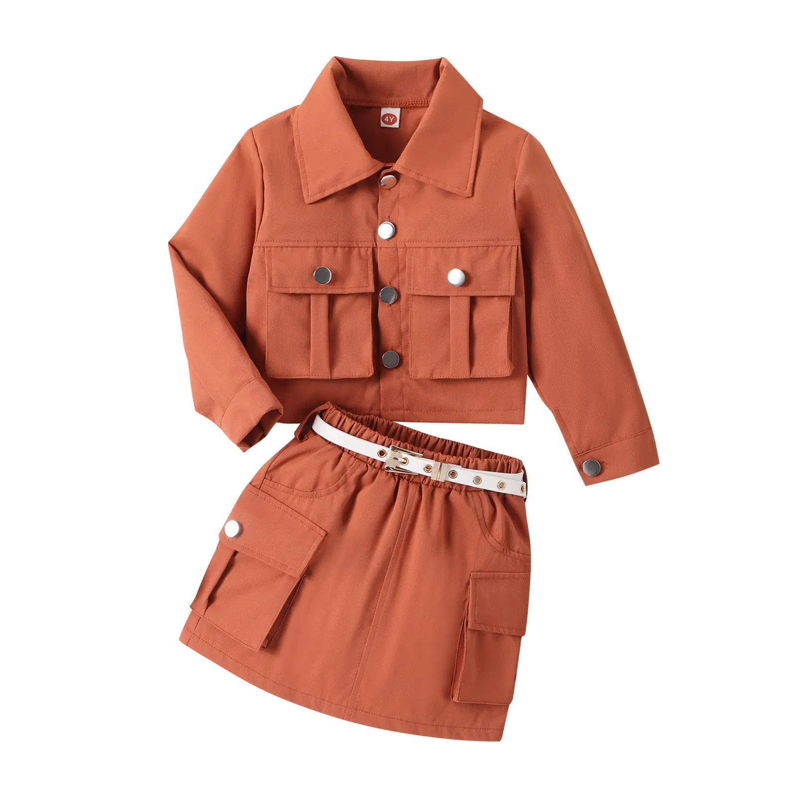 Kids Toddler Girls Autumn Winter Fashion Casual Solid Color Long Sleeve Lapel Coat Skirt Set