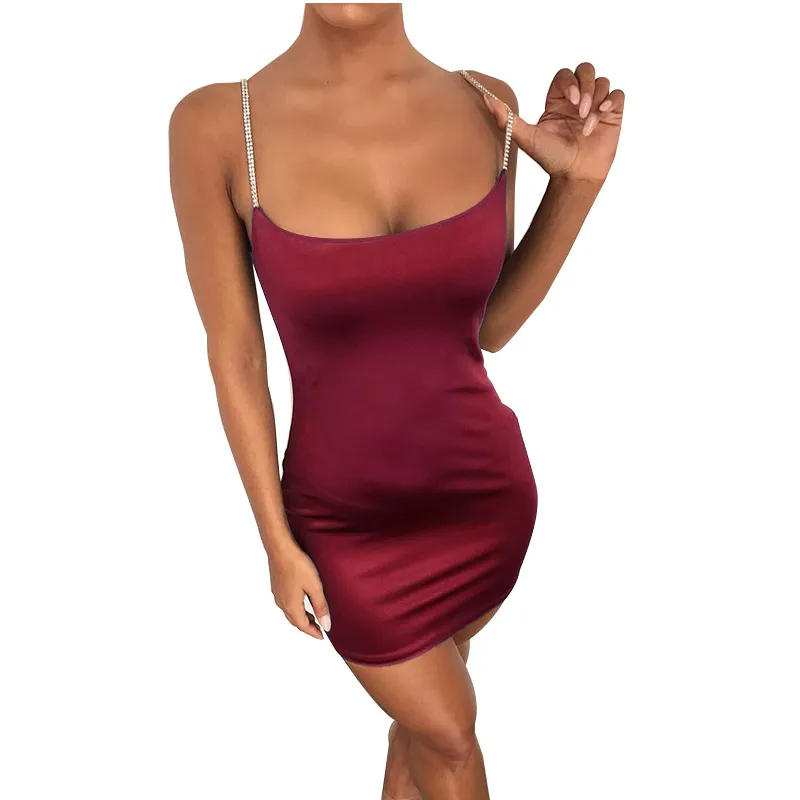 Sexy Women Elegant Edgy Night Out Rhinestone Satin Bodycon Dress