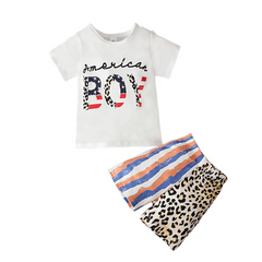 Children Kids Baby Fashion Girls Boys Independence Day Flag Short Sleeve Letter Print T-Shirt And Shorts Set