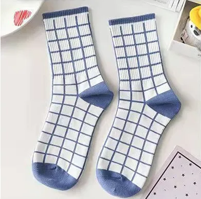 5 Pairs/Dozen Women Cute Blue Series Bear Printed Cotton Socks