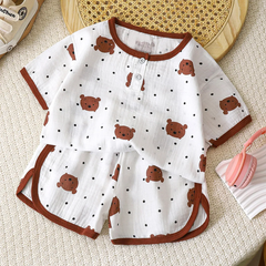 Children Kids Baby Fashion Girls Boys Casual Basic Short Sleeve Cartoon Print Short Sleeve T-Shirt And Shorts 2pcs Set