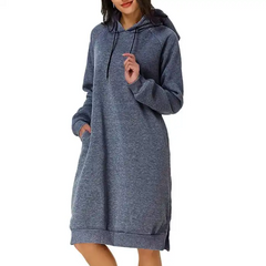 Autumn Winter Women Fashion Solid Color Hooded Long Sleeve Loose Dress