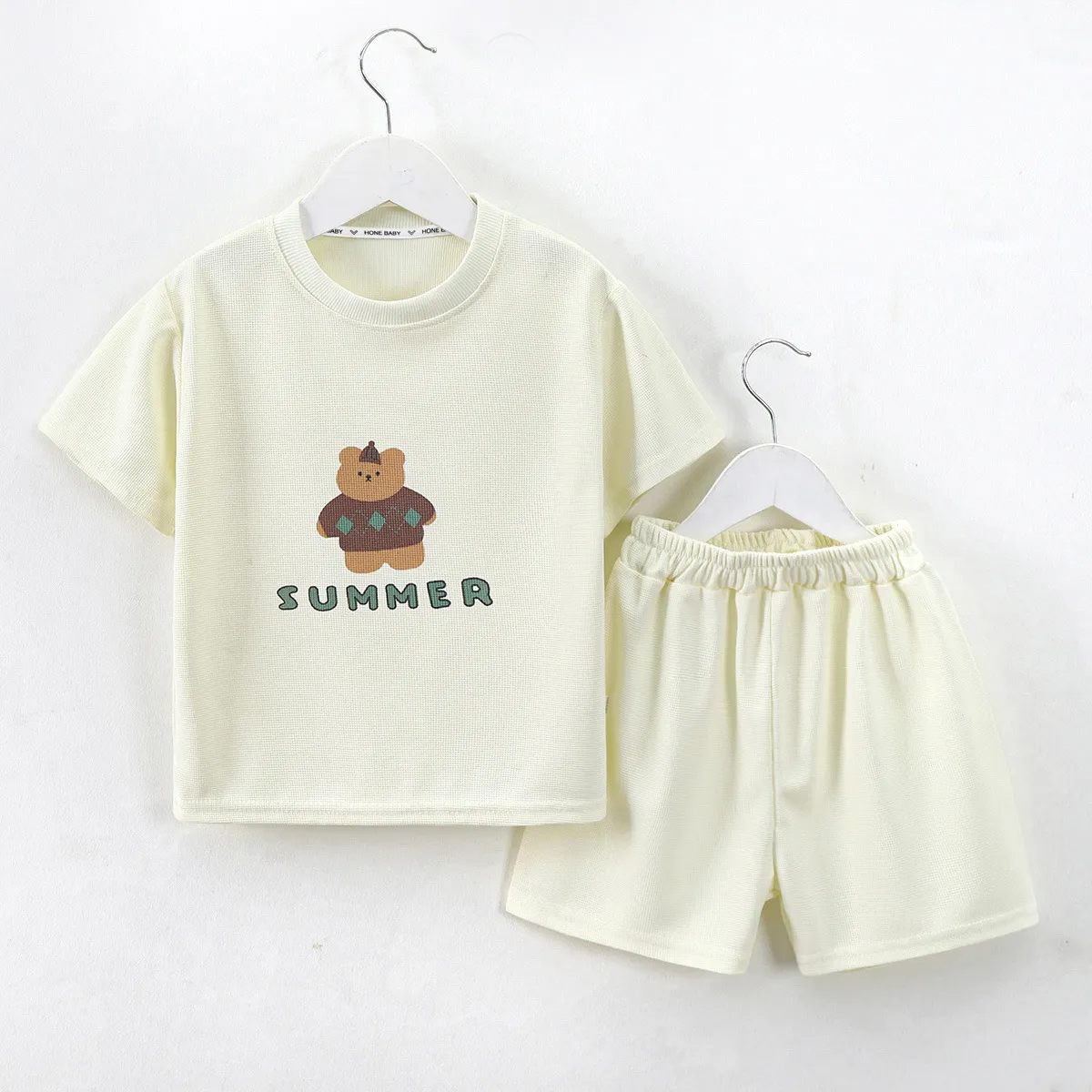 Kids Toddler Big Boys Girls Casual Cute Cartoon Bear Letters Print Short Sleeve Round Neck T-Shirt Shorts Set