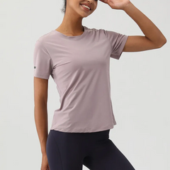 Summer Women Loose Elastic Sports Yoga Short-Sleeved T-Shirt