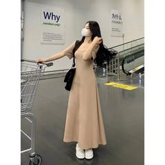 Women Casual Basic Solid Color Black Short-Sleeved Maxi Dress