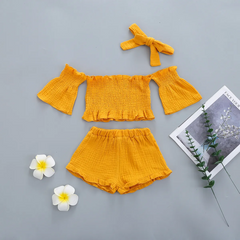 Children Girl Solid Color Shoulder Two-Piece Set