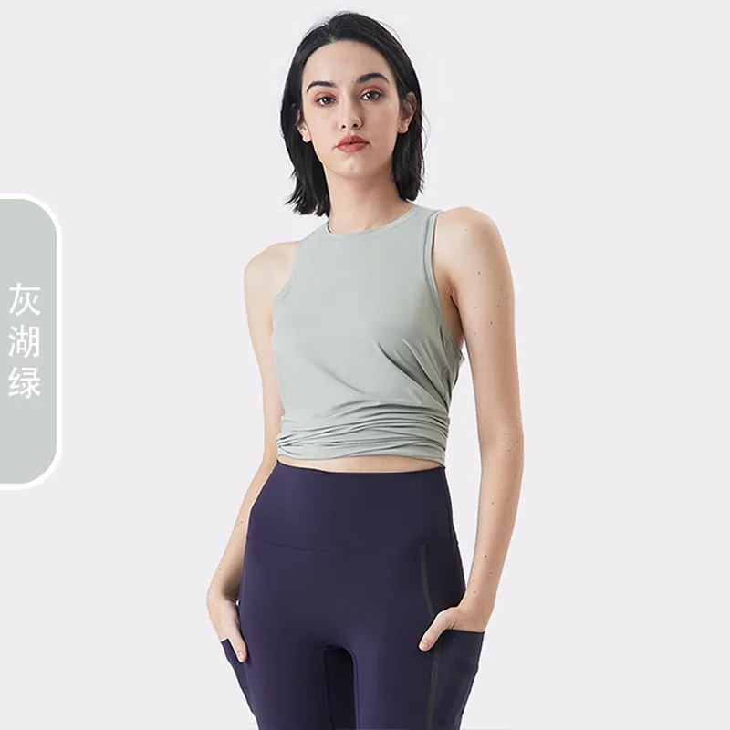 Women Summer Loose Sleeveless Sports Yoga Solid Color Top