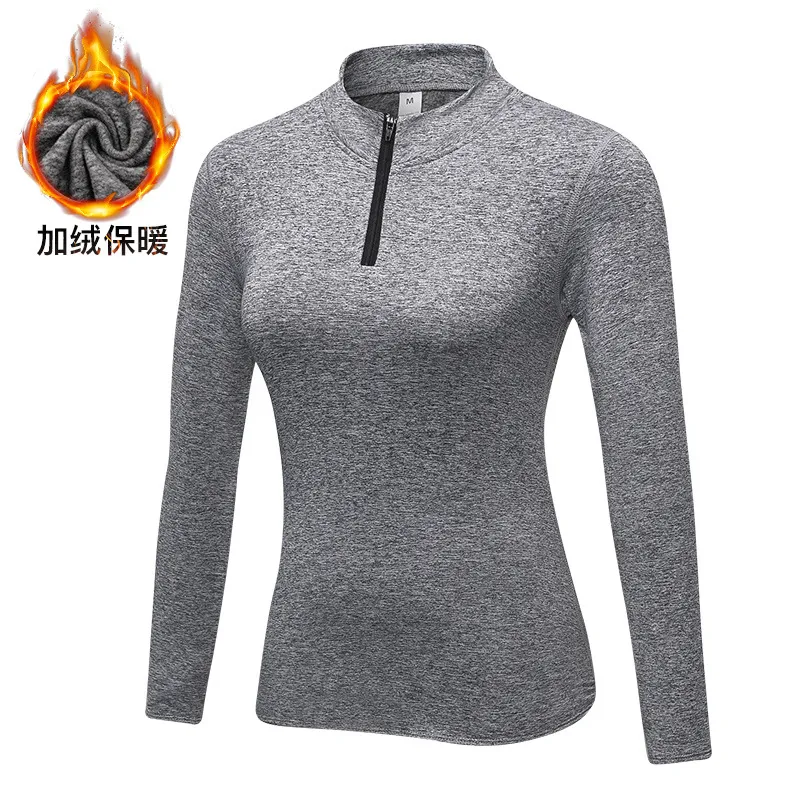 Winter Fleece Women'S Fitness Running Long Sleeve Stretch Tight Stand Collar Sports Top