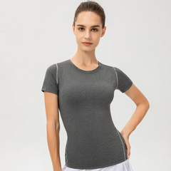 Women'S Tight Sports Fitness Sweat-Wicking Quick-Drying Short-Sleeved T-Shirt