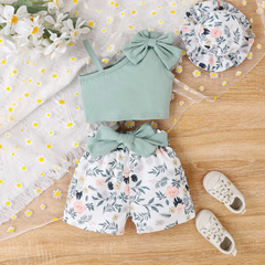 Kids Toddler Girls Fashion Casual Cute Bow Sleeveless Camisole Floral Shorts Set