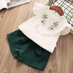 2 Pcs Girls Fresh Flower Design Tops+Shorts Set