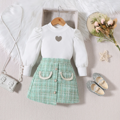 Kids Toddler Girls Autumn Fashion Casual Chic Stripe Heart Shaped Hollow Long Sleeve Sweater Played Skirt Sets