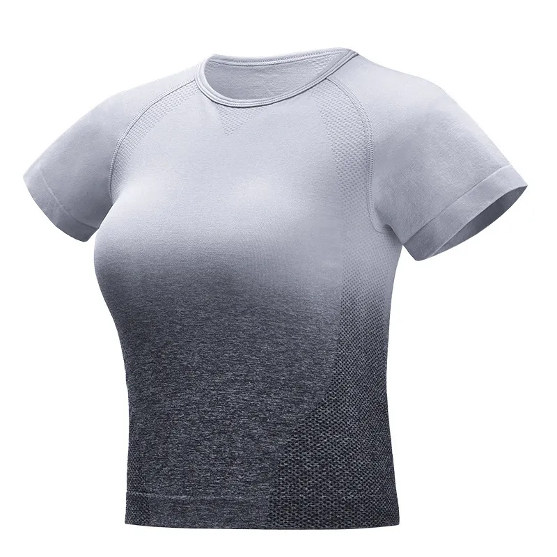 Women Round Neck Fashion Gradient Color Yoga Short Sleeve Sports Top