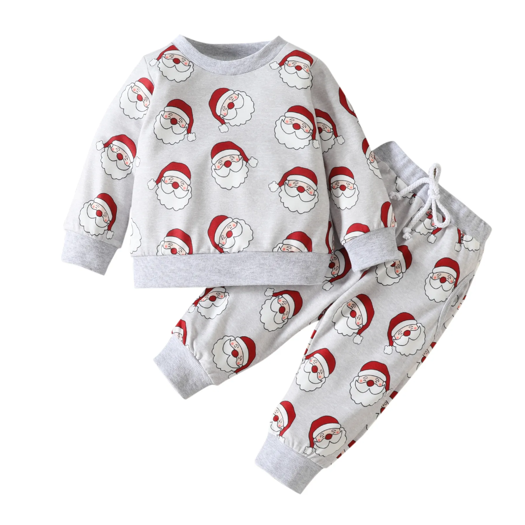 Kids Toddler Boys Girls Casual Cute Santa Claus Pattern Long Sleeve Round Neck Sweatshirts Pants Sets