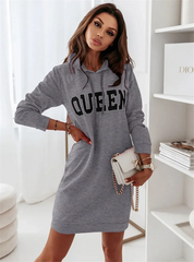 Autumn Winter Women Casual Long-Sleeved Hooded Letter Dress