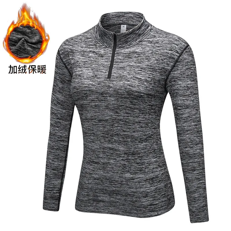 Winter Fleece Women'S Fitness Running Long Sleeve Stretch Tight Stand Collar Sports Top