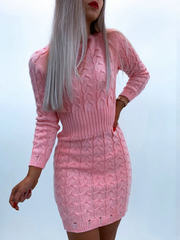 Autumn Winter Women Basic Long Sleeves Solid Color Round Neck Knitted Dress