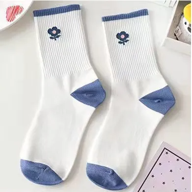 5 Pairs/Dozen Women Cute Blue Series Bear Printed Cotton Socks