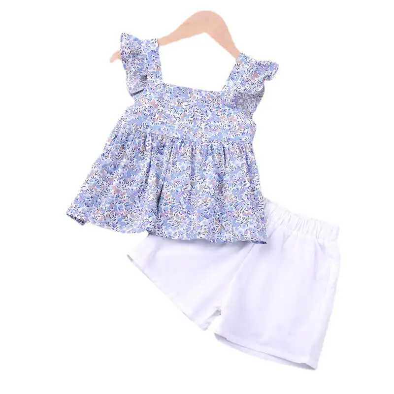 Girls Fashion Floral T-Shirt And Solid Color Shorts Set