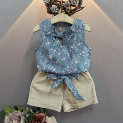 Girls Fashion Floral Sleeveless Tops And Shorts Set