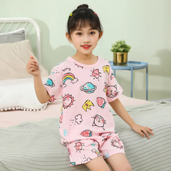 Children Kids Baby Fashion Girls Casual Basic Short Sleeve Cartoon Print T-Shirt And Shorts 2pcs Set