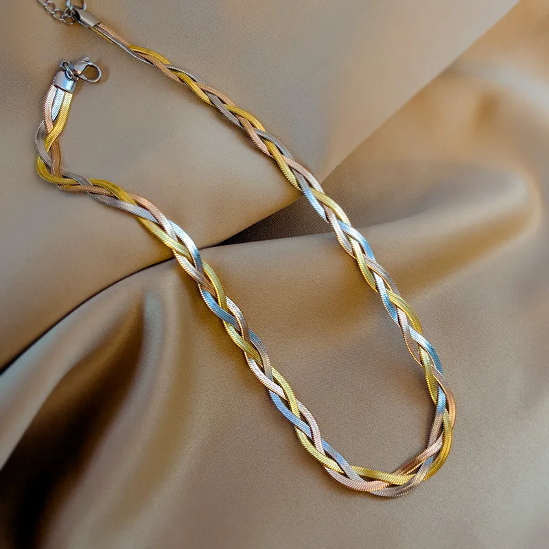 2 Pcs/Set Women Simple Stainless Steel Twist Chain Necklace