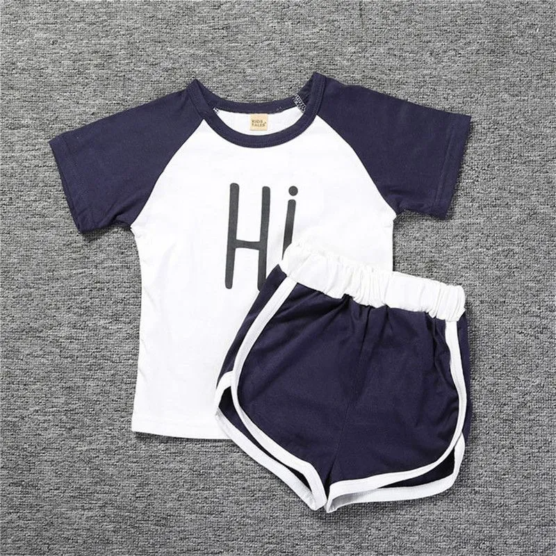 2 Pcs Set Kids Boy Girl Patchwork T-Shirts Ans Shorts Set